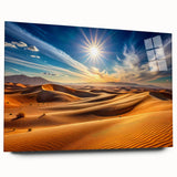 Large abstract wall art of the Abu Dhabi skyline in muted blue and gray tones on acrylic glass.