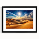 Extra large colorful art print depicting an abstract Abu Dhabi skyline, textured and framed, ideal for living room decor.