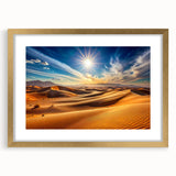 Extra large abstract art print of Abu Dhabi scenery in gold frame, featuring textured brush strokes in earthy tones.