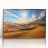 Large art print of Abu Dhabi skyline in gold tones on a framed acrylic, mid-century modernist style.