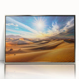 Mid-century modernist style artwork of Abu Dhabi skyline in silver frame, acrylic print, suited for modern art wall decor.