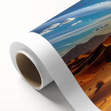 Art Deco poster of Abu Dhabi skyline in pastel shades on rolled canvas, ideal for nursery wall art.