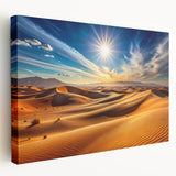 Panoramic view of Abu Dhabi skyline on a large stretched canvas, displaying muted earth tones, ideal for kitchen wall art.