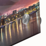 Large abstract wall art of Auckland's coastline in muted blue and green tones on acrylic glass.