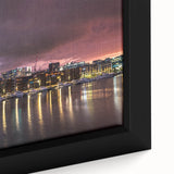 Extra large framed canvas featuring a textured view of Auckland's skyline in vibrant colors on a black background.