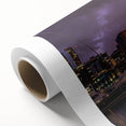 Art deco poster of Auckland skyline in pastel shades on rolled canvas, ideal for nursery wall art or dining room decor.