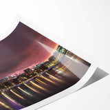 Extra large rolled print of Auckland skyline with line art flowers in muted earth tones.