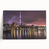 Black and white panoramic view of Auckland skyline on large stretched canvas, ideal for kitchen wall art.