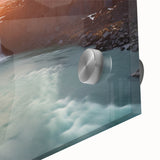 Large abstract wall art featuring a mid-century modernist depiction of an Argentine landscape in muted earth tones on…