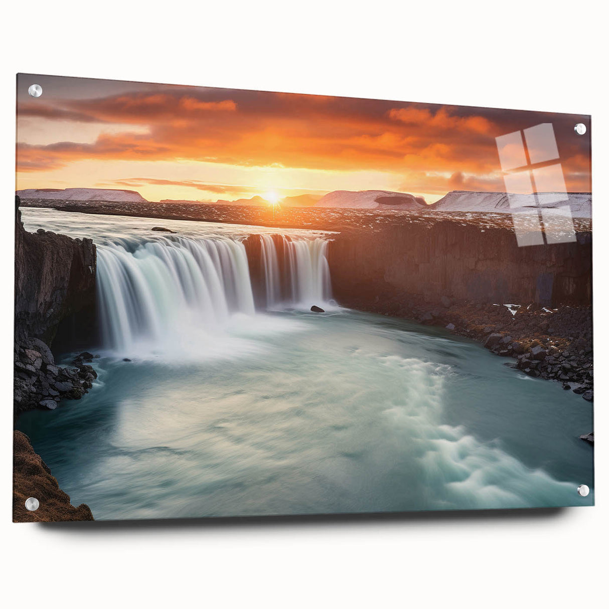 Acrylic print of a large abstract depiction of an Argentine landscape, in muted earth tones, ideal for dining room decor.