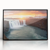 Large abstract wall art depicting a vibrant, colorful South American scenery on a black framed acrylic.