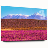 Large abstract wall art of a Bolivian landscape in muted earth tones on acrylic glass.