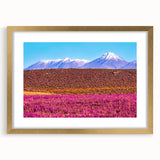 Extra large abstract art print of a textured Bolivian landscape in gold frame, suited for living room decor.