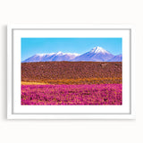 Abstract art print of a Bolivian landscape in muted earth tones on a white framed canvas, suitable for dining room decor.