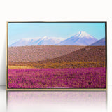 Framed acrylic print of a Bolivian landscape in gold tones, suitable for modern art wall decor.