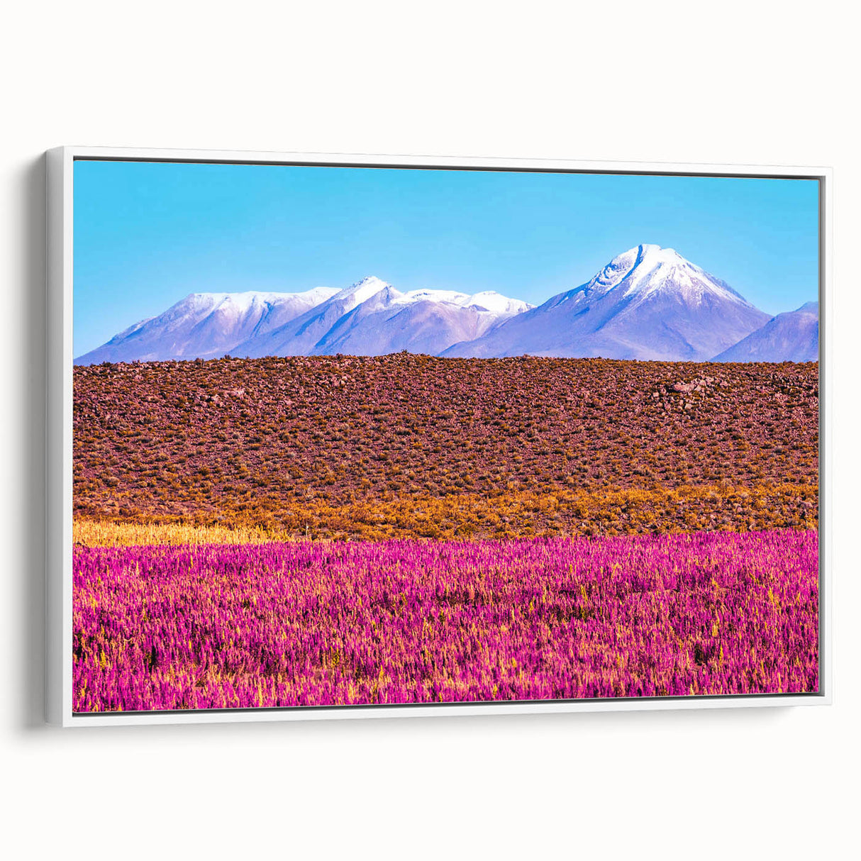 Vintage poster art of a Bolivian landscape on framed canvas, featuring vibrant colors.