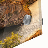 Large abstract wall art depicting a Brazilian landscape in vibrant blues and greens on acrylic glass.