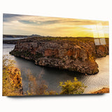 Large abstract wall art depicting a Brazilian landscape in muted earth tones, printed on acrylic glass.