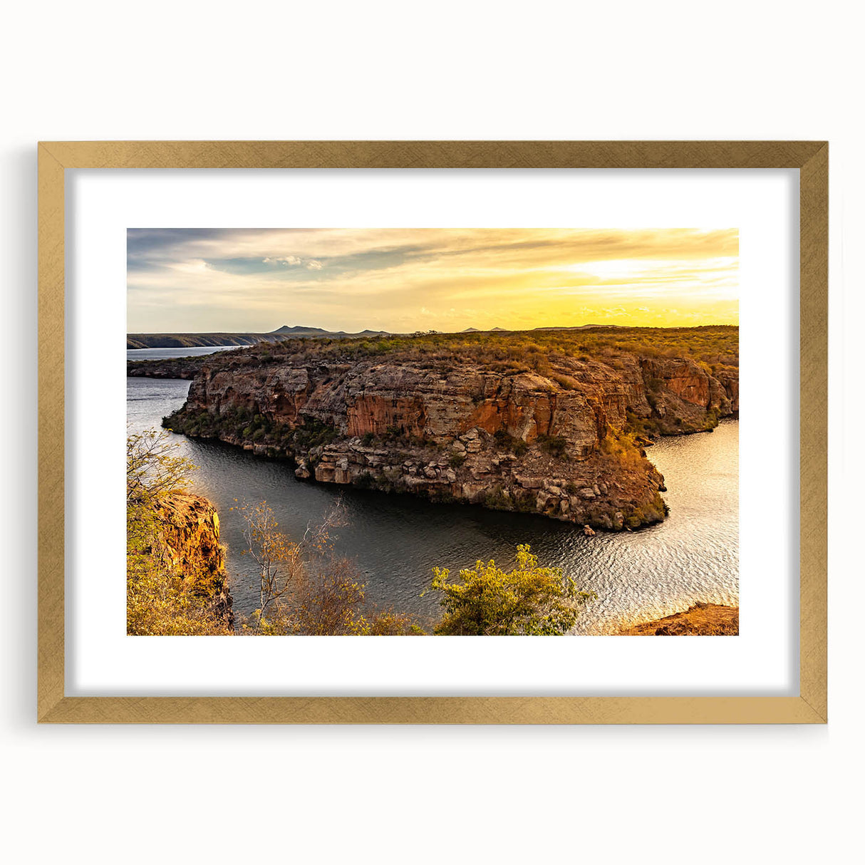 Extra large abstract art print featuring a textured depiction of a South American scenery in muted earth tones.