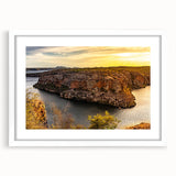 Abstract art print depicting a vibrant, colorful Brazilian landscape on a framed white mat.