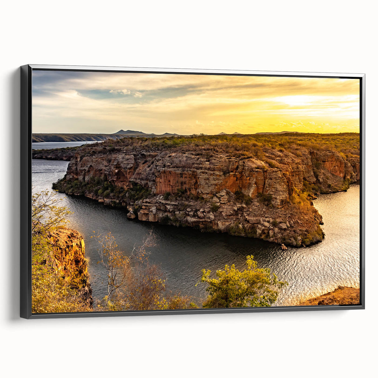 Black and white landscape art painting of a Brazilian scenery on framed canvas, ideal for bedroom wall decor.