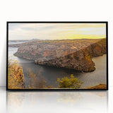 Large abstract wall art depicting a stylized Brazilian landscape in vibrant colors on a black framed acrylic.