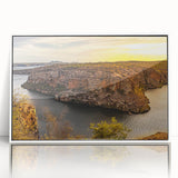 Art deco poster of a Brazilian landscape in muted green and blue, framed acrylic, ideal for modern art wall decor.