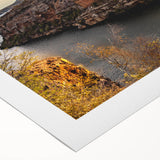 Art deco poster of a Brazilian landscape in muted green and blue tones on rolled canvas, suitable for dining room decor.