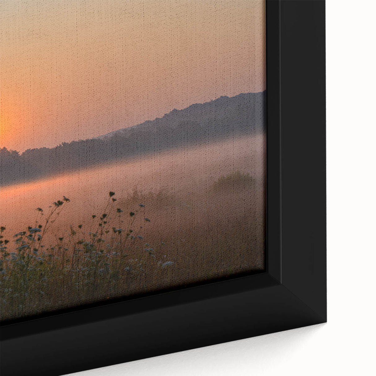 Extra large framed canvas featuring a textured depiction of a Connecticut scenery in black with colorful accents.