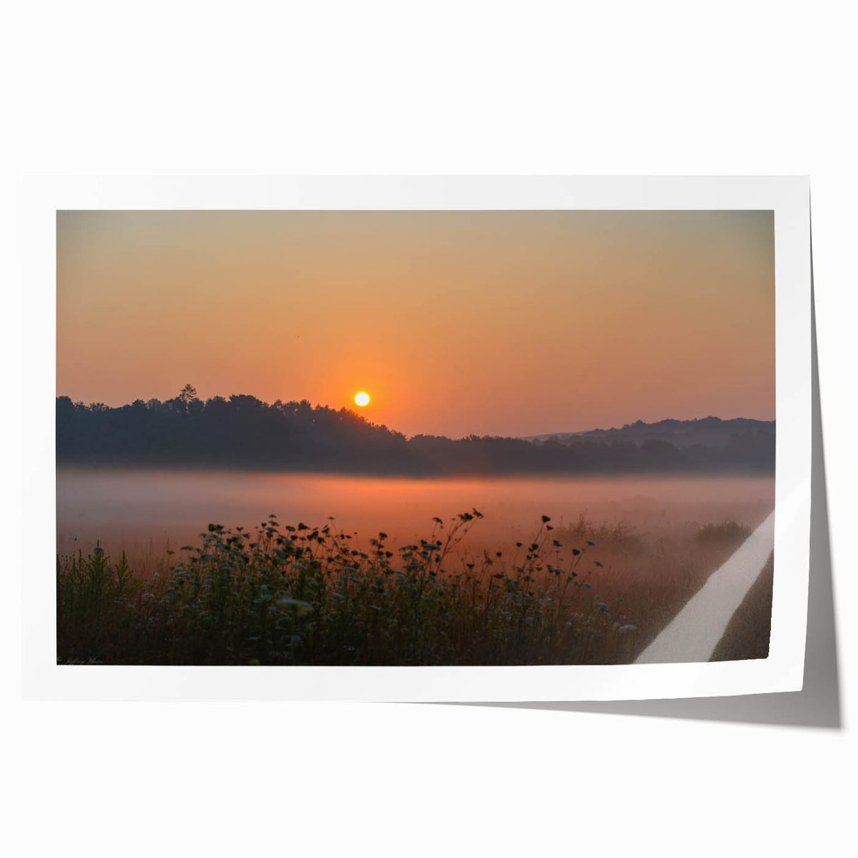 Extra large rolled print of a Connecticut landscape in muted green and brown tones, ideal for dining room wall art.