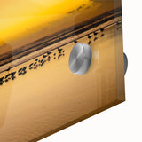 Large abstract wall art on acrylic glass featuring mid-century modernist style with muted earth tones.