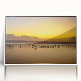 Art deco poster of Daytona scenery in muted blue and white tones on framed acrylic, suitable for nursery wall art.