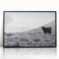 Large abstract wall art depicting a serene Idaho landscape in muted earth tones, framed in black acrylic.