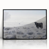 Large abstract wall art depicting a serene Idaho landscape in muted earth tones, framed in black acrylic.