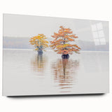 Large abstract wall art depicting a Louisiana landscape in cool blues and greens on acrylic glass.