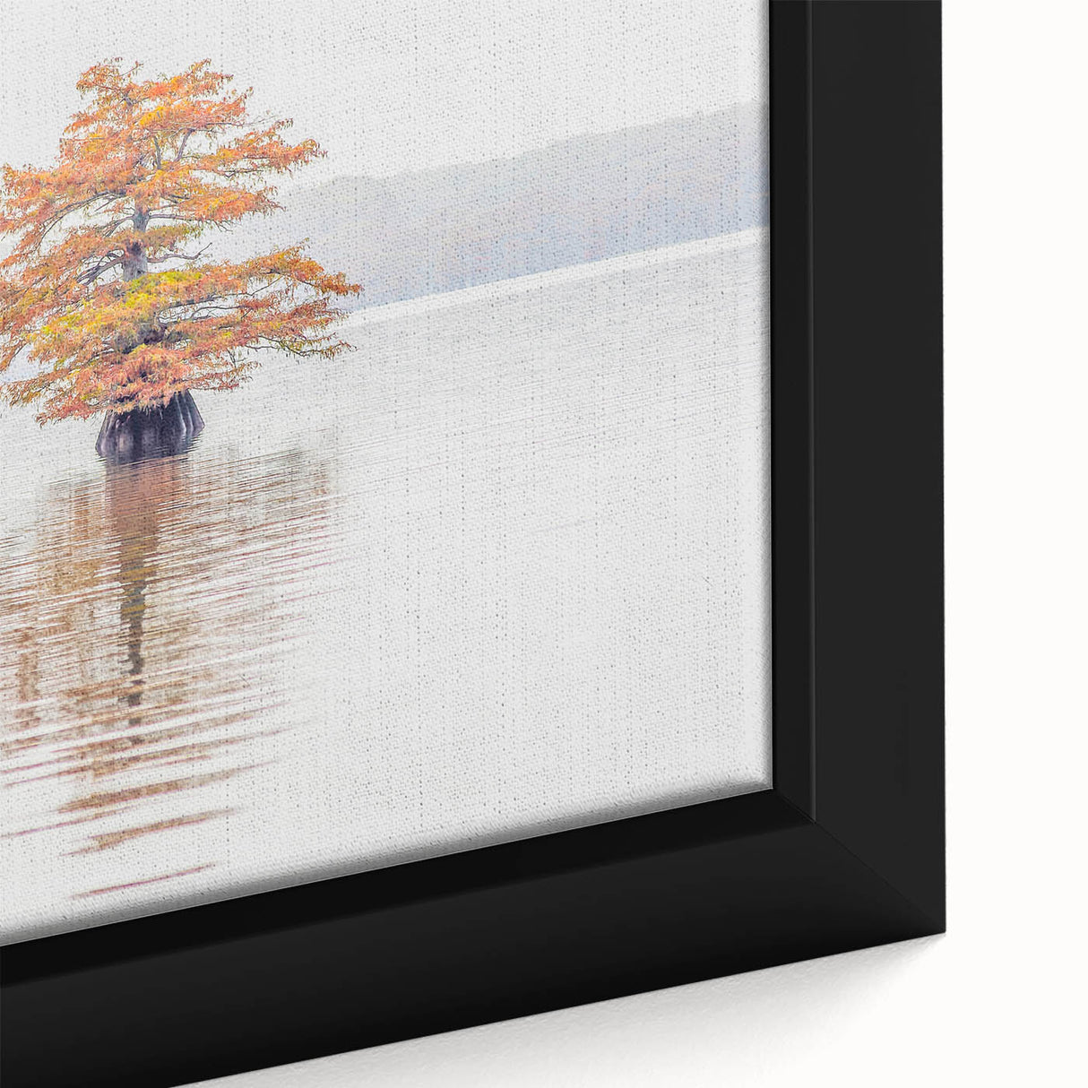 Extra large framed canvas of a textured Louisiana landscape in black with colorful accents, ideal for living room decor.