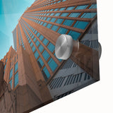 Large abstract wall art of Charlotte skyline in muted blue tones on acrylic glass, suitable for dining room ambiance.