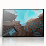 Large abstract wall art of Charlotte skyline in muted gray, acrylic print framed in black.