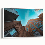 Framed canvas vintage poster art of Charlotte skyline in vibrant colors, suited for extra large living room wall.