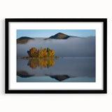 Extra large abstract art print of a colorful Vermont landscape in a black frame, ideal for living room decor.