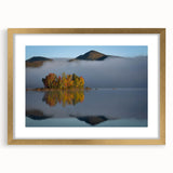 Abstract art print of Vermont scenery in textured style, featuring earthy tones on a framed gold canvas.