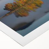 Art deco poster of Vermont scenery in muted green and brown tones on rolled canvas, suited for dining room decor.