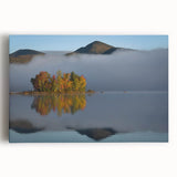 Black and white photograph of a serene Vermont landscape on stretched canvas, ideal for kitchen wall art.
