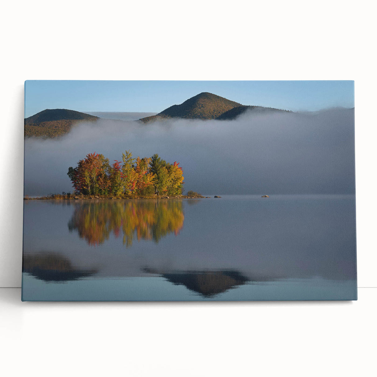 Black and white photograph of Vermont scenery on large stretched canvas.