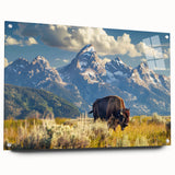 Acrylic print of the Grand Tetons, featuring sharp mountain silhouettes against a sunset sky.