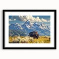Extra large framed wall art of abstract Grand Tetons scenery in colorful, textured hues, ideal for living room decor.