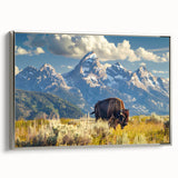 Framed canvas landscape art paintings featuring the Grand Tetons under a colorful sky.