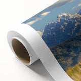 Art deco poster of Wyoming's Grand Tetons in muted earth tones on rolled canvas, ideal for nursery wall art.