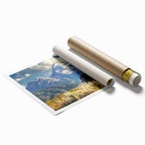 Extra large rolled print of Grand Tetons scenery with muted earth tones, suitable as classy bathroom wall art.