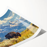 Extra large rolled print of Grand Tetons scenery with line art flowers in soft earth tones.